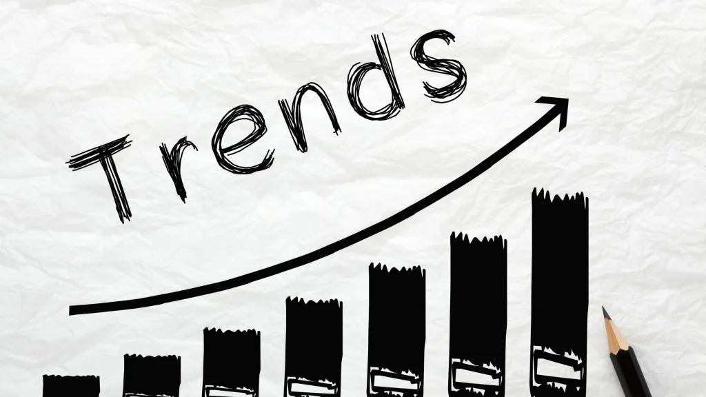 Graph and pencil illustrating growth and trends in the digital marketing space, symbolizing increasing market engagement.