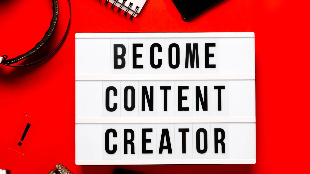Sign that says 'Become Content Creator', emphasizing the importance of creating SEO friendly content.