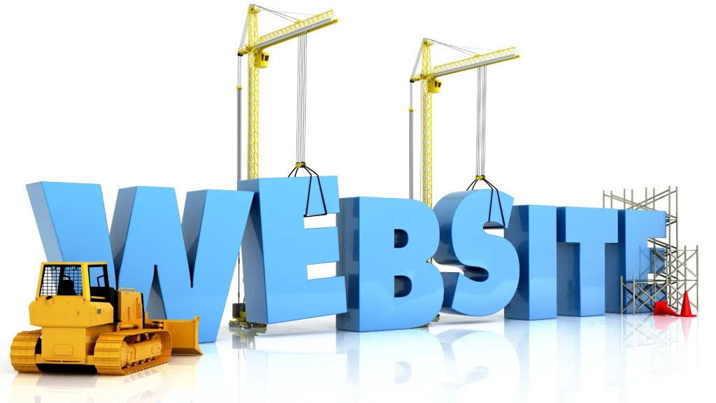 Construction of a website with cranes, symbolizing the development of SEO for WordPress websites.